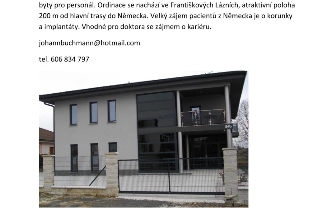 Pronájem zubní ordinace ve Františkových Lázních